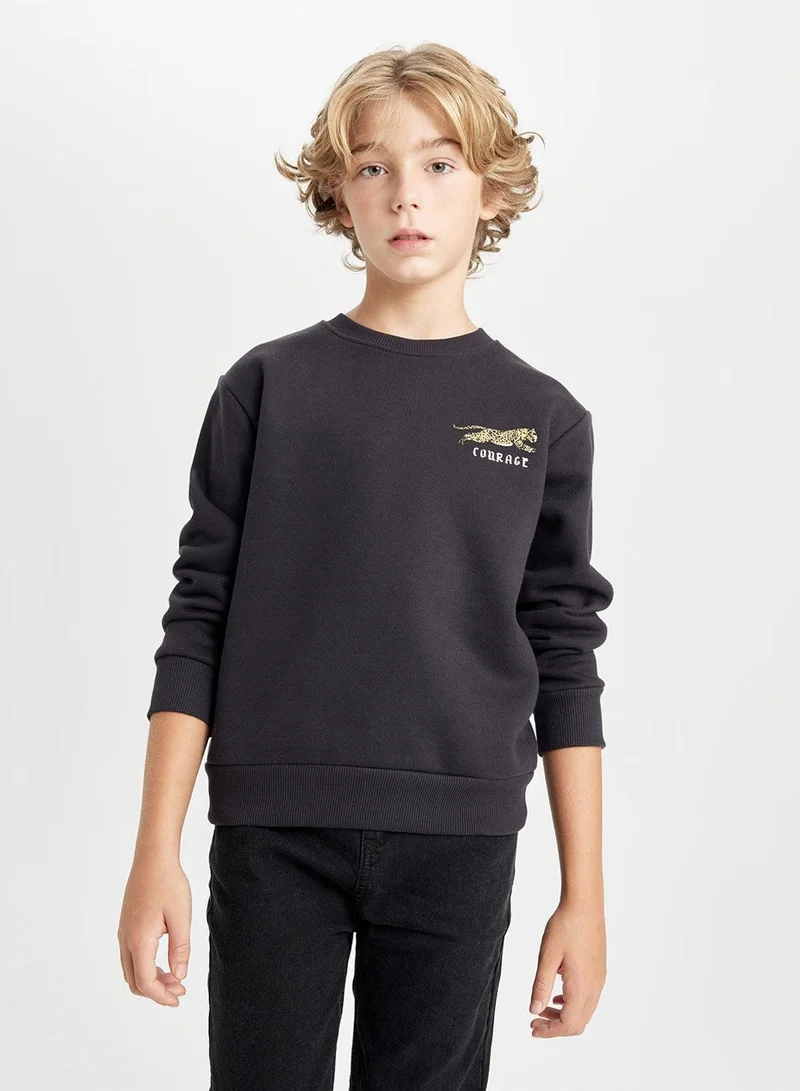 DeFacto Black Animal Printed Crew Neck Thick Sweatshirt