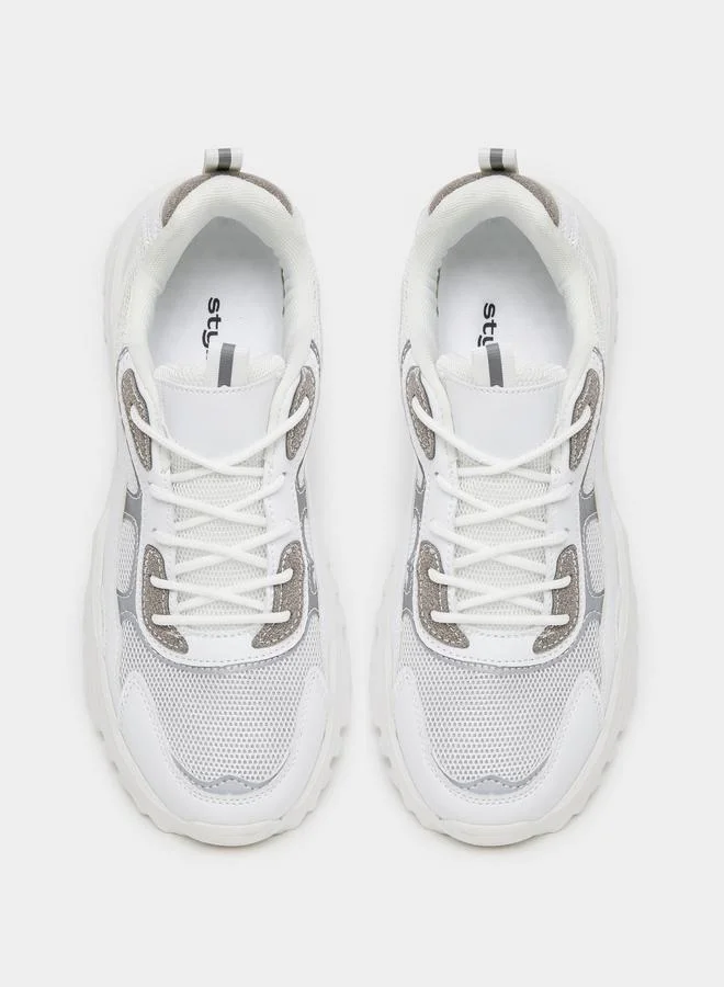 Styli Contrast Panel Lace Up Chunky Sneakers