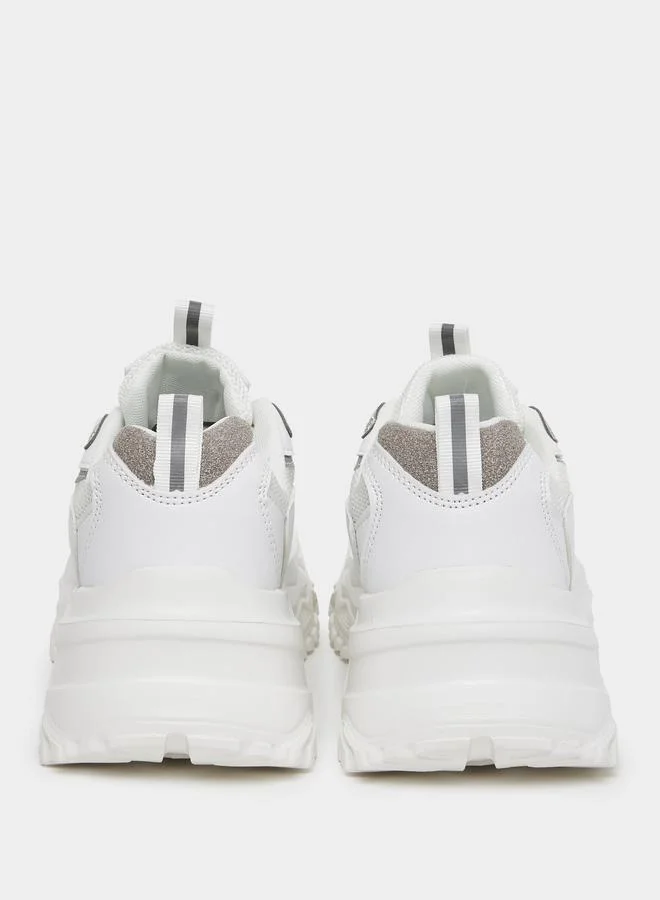 Styli Contrast Panel Lace Up Chunky Sneakers