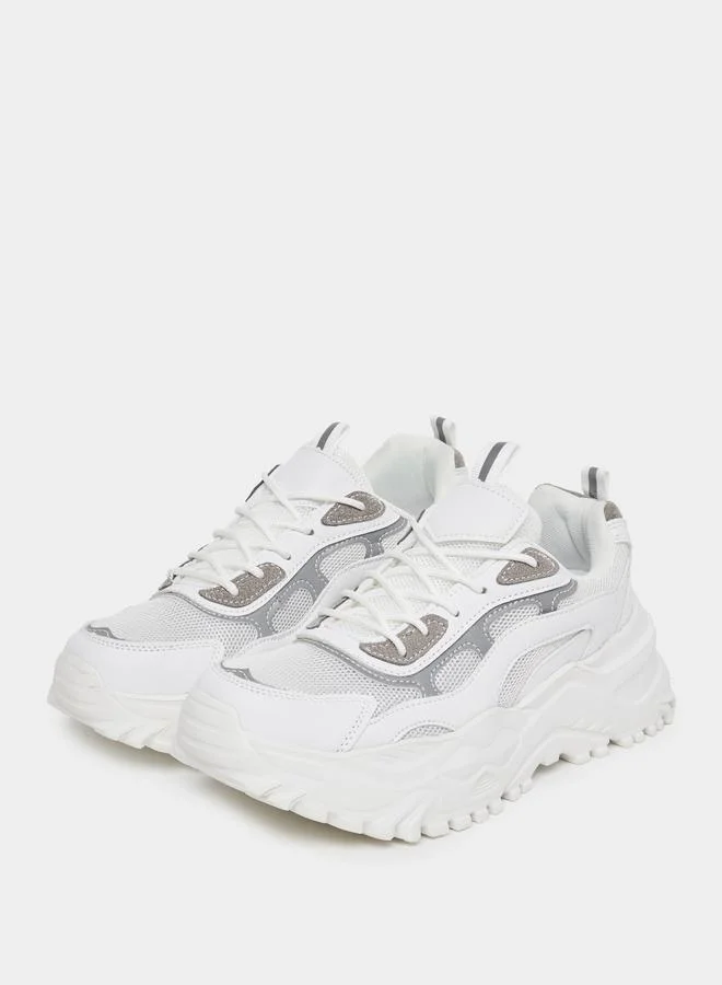 Styli Contrast Panel Lace Up Chunky Sneakers