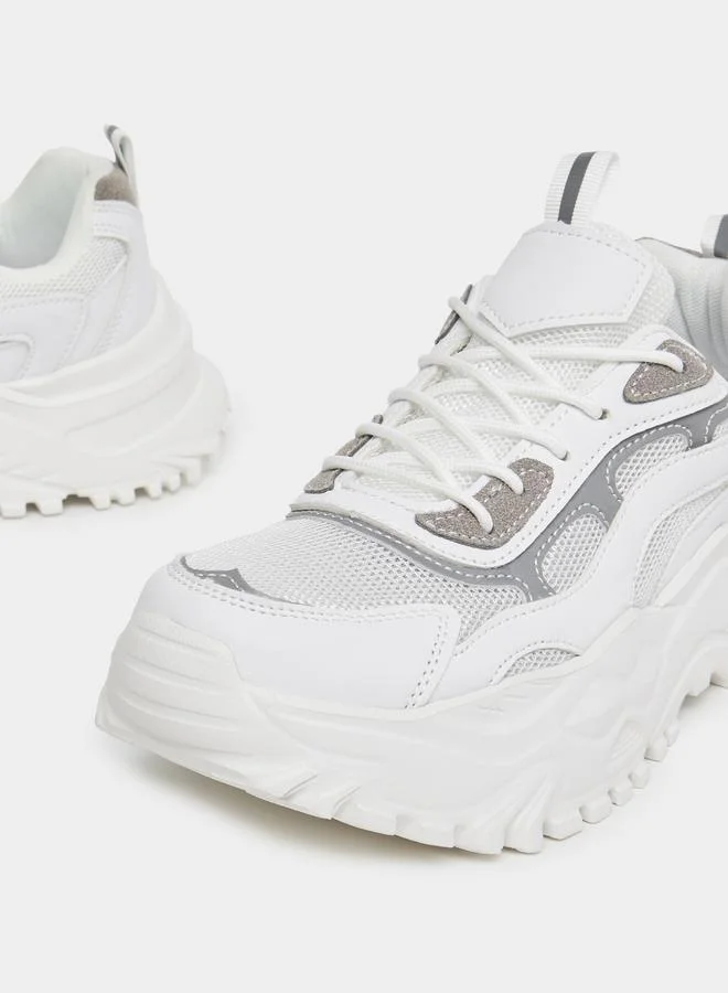 Styli Contrast Panel Lace Up Chunky Sneakers