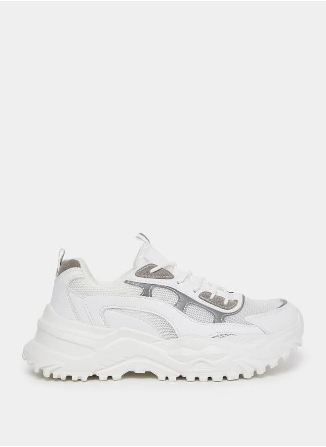 Styli Contrast Panel Lace Up Chunky Sneakers