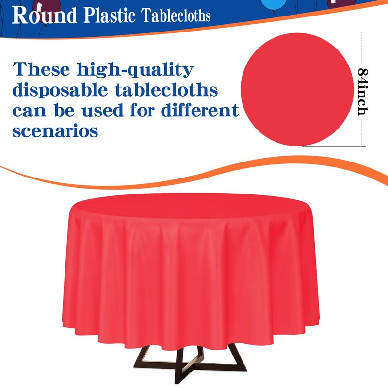 YSYJ 12 Pack Red 84 Inch Disposable Plastic Tablecloths Round Table Cloth Plastic Table Cover for Parties - Image 2