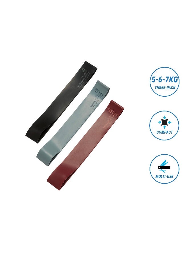 Domyos Domyos BY DECATHLON,Gym Mini Resistance Band - 5-6-7 Kg - Turquoise/Burgundy/Black  - Image 1