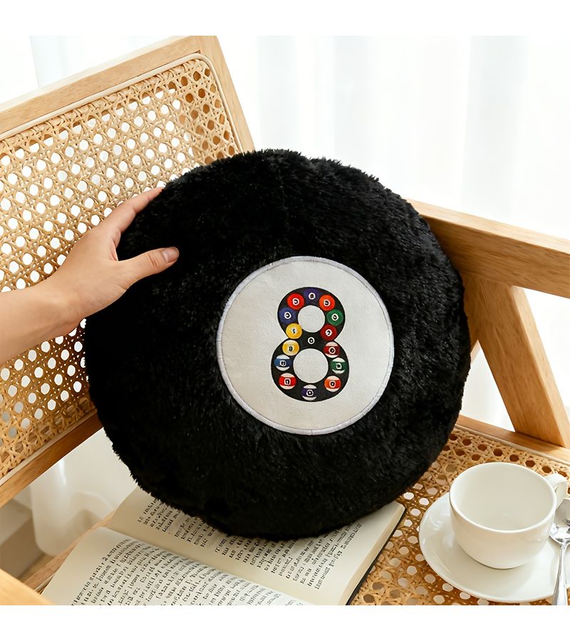 Black 8 Ball Billiard Pillow Soft Pool Ball Decor Fluffy For Dorm Living Room - Image 1