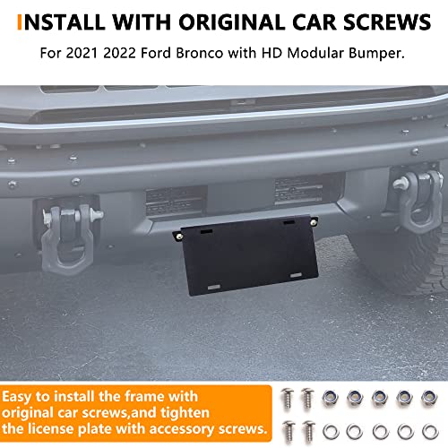 RERPRO إطار لوحة الترخيص الأمامي RERPRO لسيارة فورد برونكو 2021 2022 2023 2024 2025، ملحقات من سبائك الألمنيوم، حامل قوي لإطار لوحة الترخيص الأمامي، أسود - Image 2