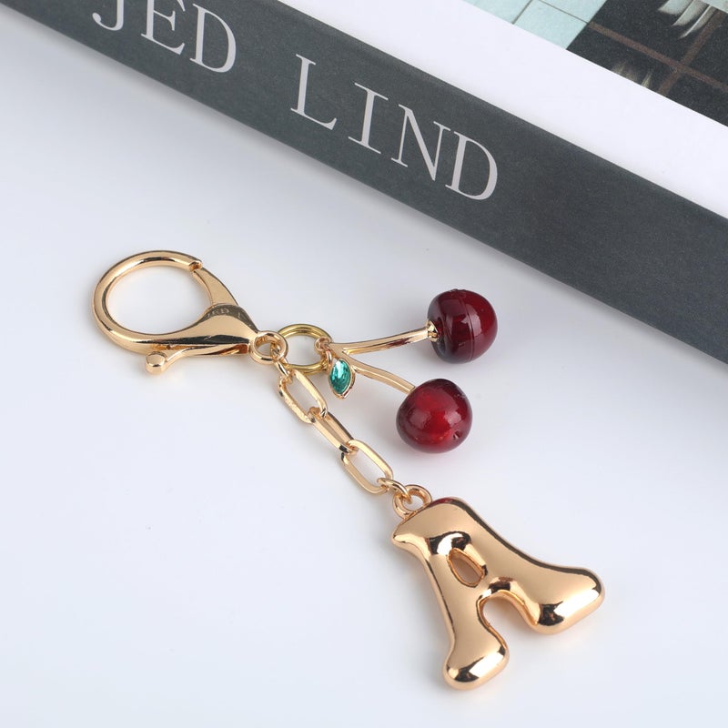 Yonuni Bubble Initial Keychain with Cherry - Gold Letter Bag Charms for Women, Cute Purse Handbag Accessories Gift for Birthday Christmas (A) - Image 4