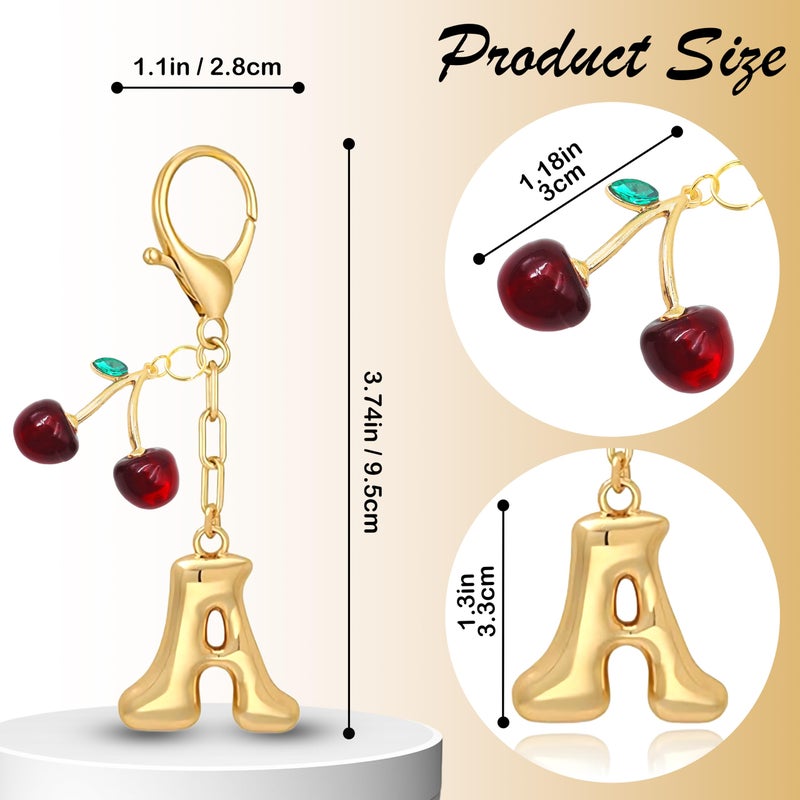 Yonuni Bubble Initial Keychain with Cherry - Gold Letter Bag Charms for Women, Cute Purse Handbag Accessories Gift for Birthday Christmas (A) - Image 3