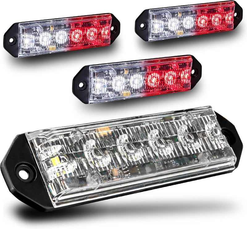 LAMPHUS 4pc PlanarFlash 6W Red White LED Surface Mount Police Grill Strobe Warning Lights [SAE Class 1] 12V Grille Flashing Emergency Fire Lights for EMS Firefighter Responder Vehicle Truck - Image 1