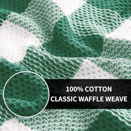 Homaxy 100 Cotton Waffle Weave Check Plaid Kitchen Towels 13 x 28 Inches Super Soft and Absorbent Dish Towels for Drying Dishes 4Pack White Dark Green - Image 3