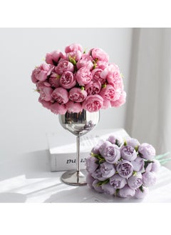 Arabest Set of 1 Faux Silk Peonies Flowers in Vase, 1 Goblets and 1 Bunches of Small Peonies, Fake Flowers with Vase for Home Indoor Centerpiece Table Wedding Decoration  - Image 2
