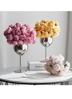 Arabest Set of 1 Faux Silk Peonies Flowers in Vase, 1 Goblets and 1 Bunches of Small Peonies, Fake Flowers with Vase for Home Indoor Centerpiece Table Wedding Decoration  - Image 3