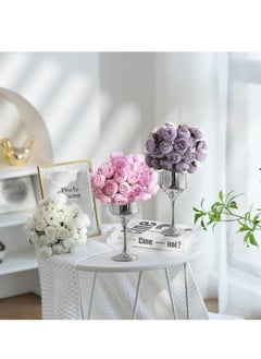 Arabest Set of 1 Faux Silk Peonies Flowers in Vase, 1 Goblets and 1 Bunches of Small Peonies, Fake Flowers with Vase for Home Indoor Centerpiece Table Wedding Decoration  - Image 4