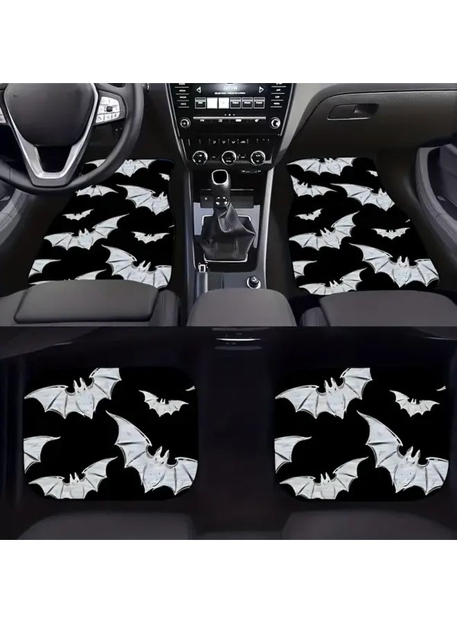 4 Pcs Bat Pattern Car Floor Mats Set Durable Polyester Full Coverage - Image 1