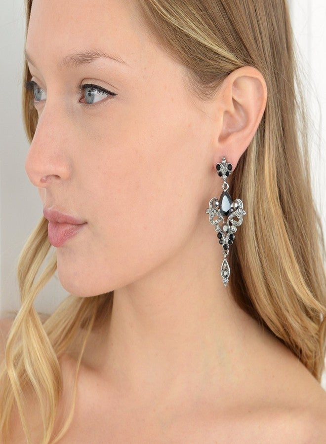 Mariell Vintage Black and Grey Crystal & CZ Chandelier Dangle Earrings for Fashion, Prom, Bridesmaids - Image 2