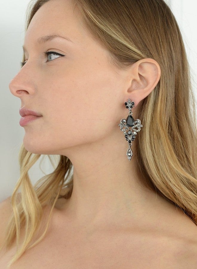 Mariell Vintage Black and Grey Crystal & CZ Chandelier Dangle Earrings for Fashion, Prom, Bridesmaids - Image 4