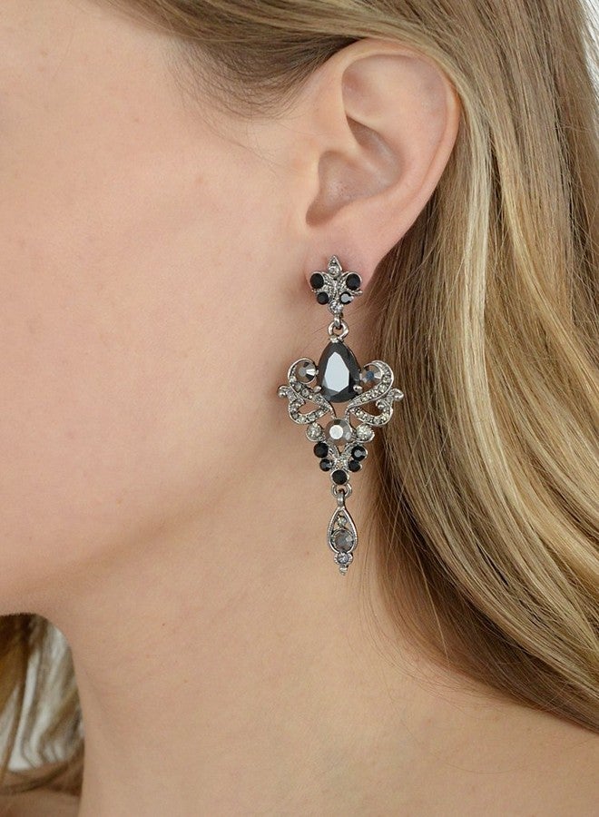 Mariell Vintage Black and Grey Crystal & CZ Chandelier Dangle Earrings for Fashion, Prom, Bridesmaids - Image 3