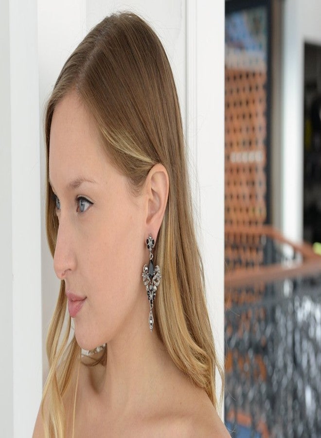 Mariell Vintage Black and Grey Crystal & CZ Chandelier Dangle Earrings for Fashion, Prom, Bridesmaids - Image 5