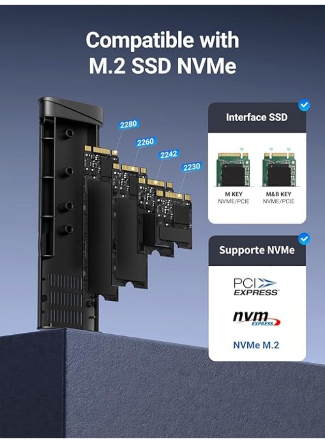 UGREEN NVME Enclosure, M.2 NVME SSD Enclosure USB 3.2 10 Gbps for NVMe PCIe M-Key/M+B Key in 2230/2242/2260/2280 with USB CC and AC Cable, Tool-free - Image 5