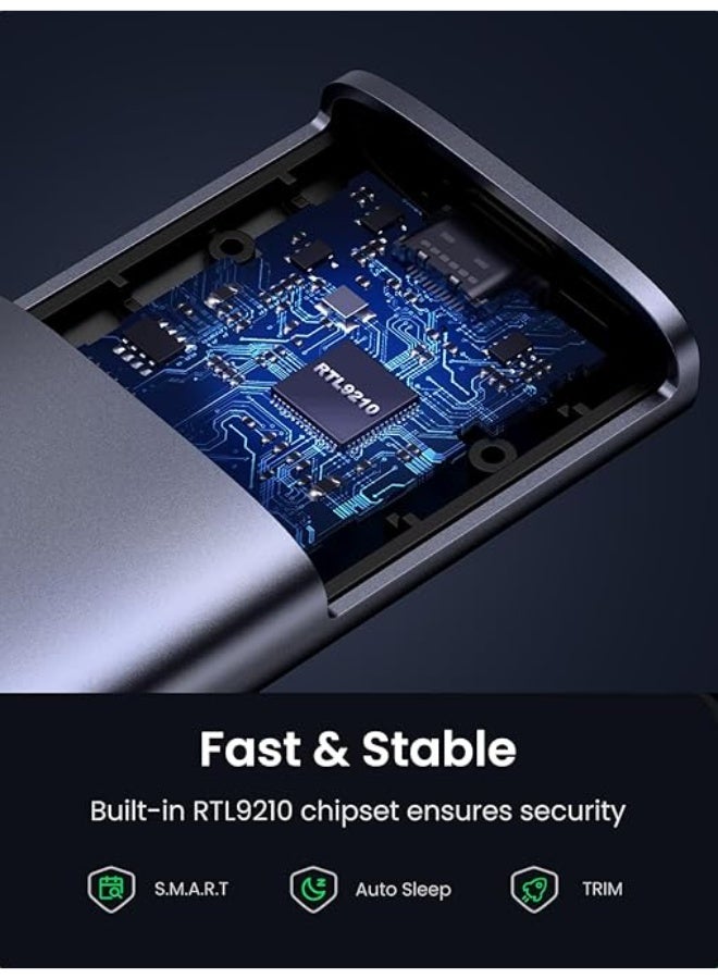 UGREEN NVME Enclosure, M.2 NVME SSD Enclosure USB 3.2 10 Gbps for NVMe PCIe M-Key/M+B Key in 2230/2242/2260/2280 with USB CC and AC Cable, Tool-free - Image 2