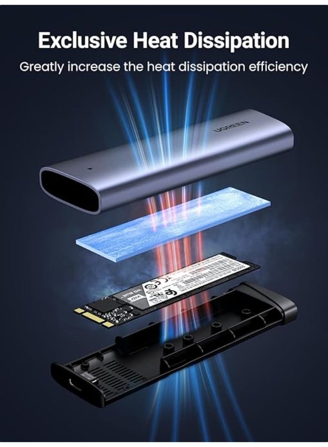 UGREEN NVME Enclosure, M.2 NVME SSD Enclosure USB 3.2 10 Gbps for NVMe PCIe M-Key/M+B Key in 2230/2242/2260/2280 with USB CC and AC Cable, Tool-free - Image 3
