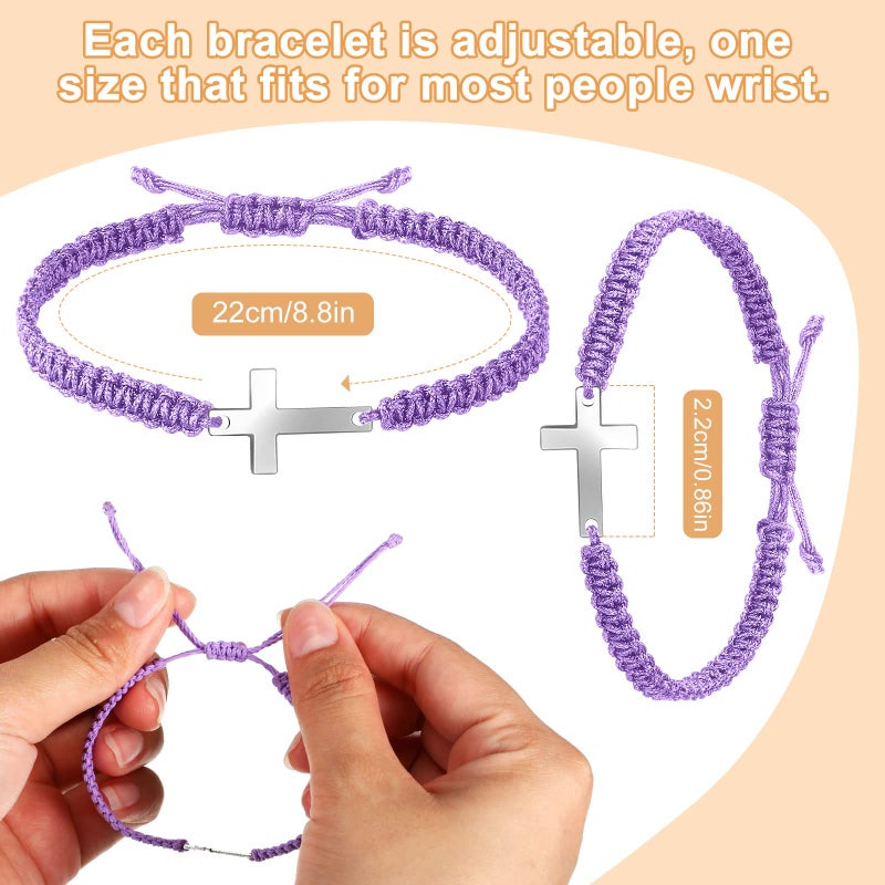 Jadive 12 Pcs Easter Cross Bracelets Bulk for Women Men Jesus Christian Handmade Adjustable String Nylon Rope Braided Matching Bracelet for Easter Baptism BFF Lucky Gifts(Colorful) - Image 2