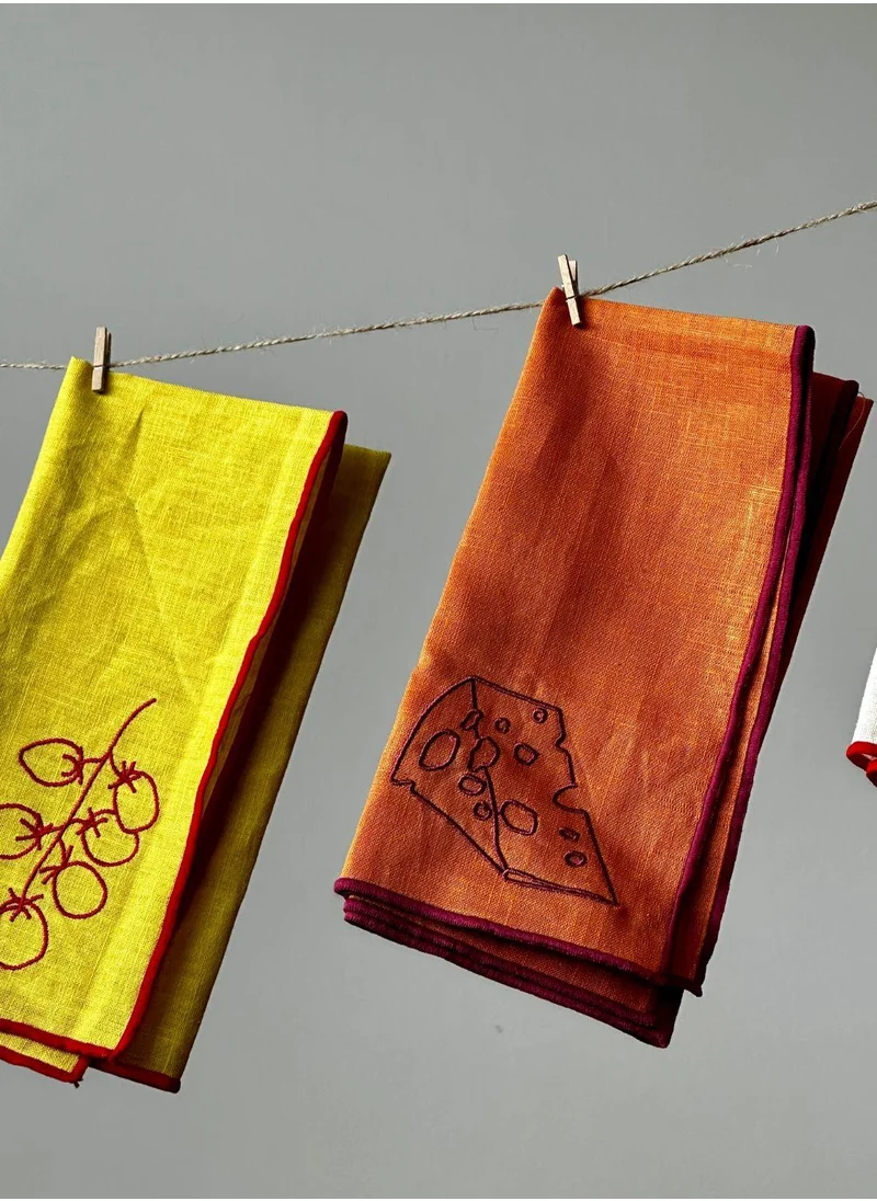 Maegen Embroidered Napkins - Le Grand Fromage - Cheese – Linen Blend Napkins