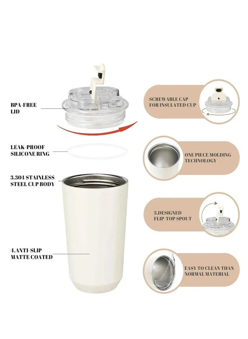 smeg - 320ML Beverage Cup Travel Portable Car Drinking Cup Stainless Steel Vacuum Leak proof 320ML Coffee Thermos（yellow） - Image 1
