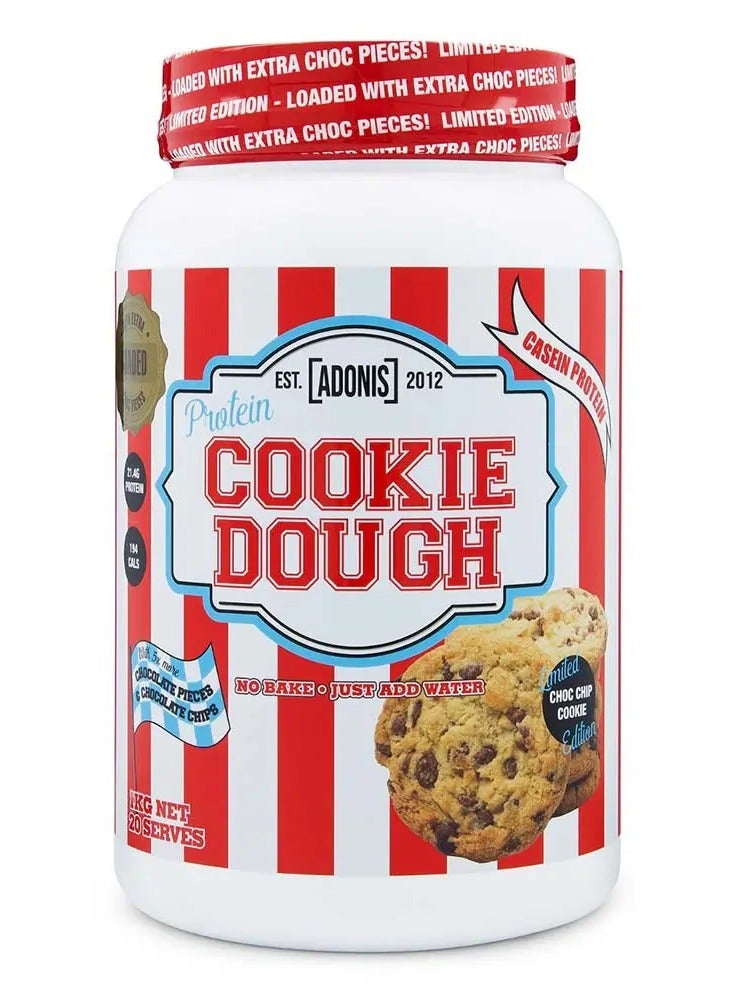 رقائق الشوكولاتة بعجينة الكوكيز الغنية بالبروتين، 1 كجم - وجبة خفيفة منخفضة الكربوهيدرات وعالية البروتين مع رقائق شوكولاتة حقيقية لنمو العضلات وتعافيها