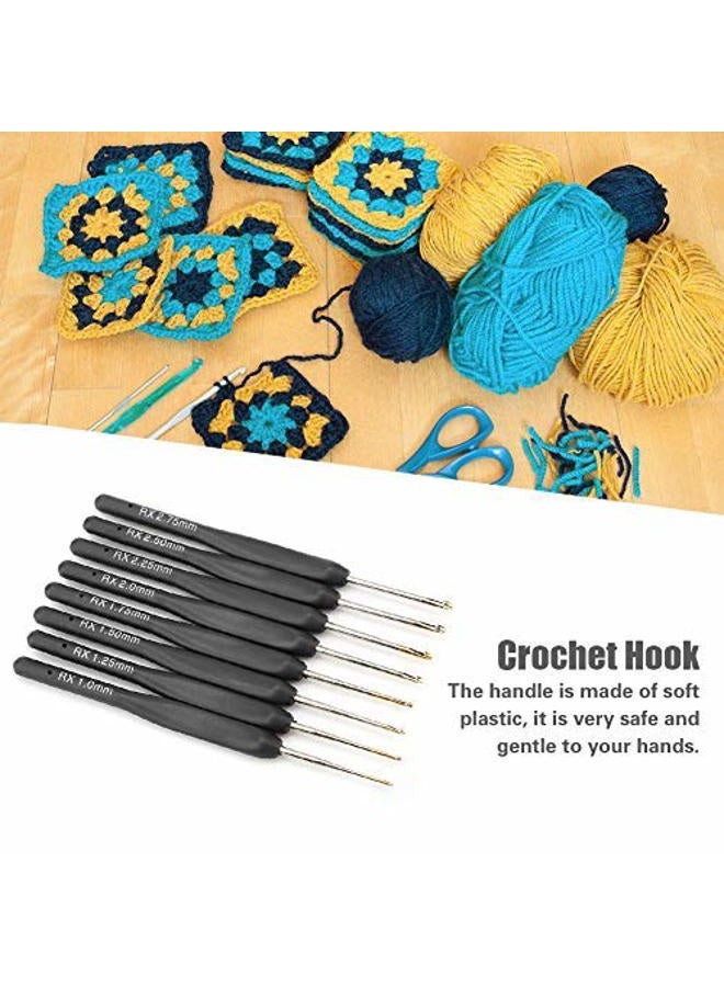 Hilitand 8Pcs Black Fine Soft Handle Crochet Hooks Set, 1mm 1.25mm 1.5mm 1.75mm 2mm 2.25mm 2.5mm 2.75mm Plastic Knitting Crochet Hooks Ergonomic - Image 4