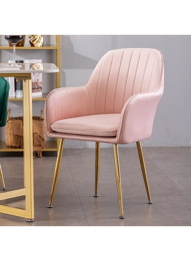 Comfynest Velvet Upholstered Kitchen Chair with Thick Cushions and Metal Legs – Perfect Armchair for Dining and Living Room (Pink)  - Image 1