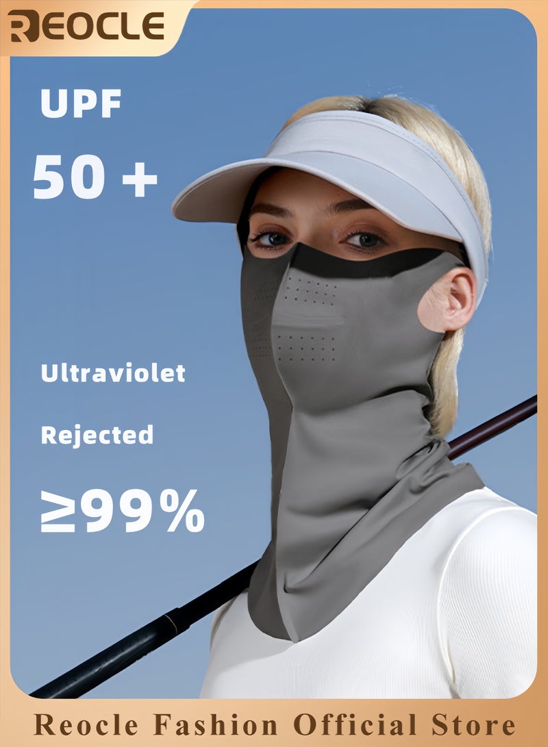 REOCLE Unisex Sunscreen Mask for Outdoor Use Face Neck Protector Sunshade Anti-UV Ice Silk Cold Feeling Ear Scarf Tropical Veil with Ear Loops