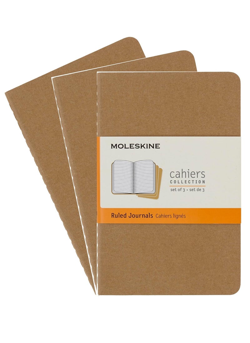 MOLESKINE - 3-Piece Pocket Size Ruled Cahier Notebooks 9x14cm Size Kraft Brown - Image 1