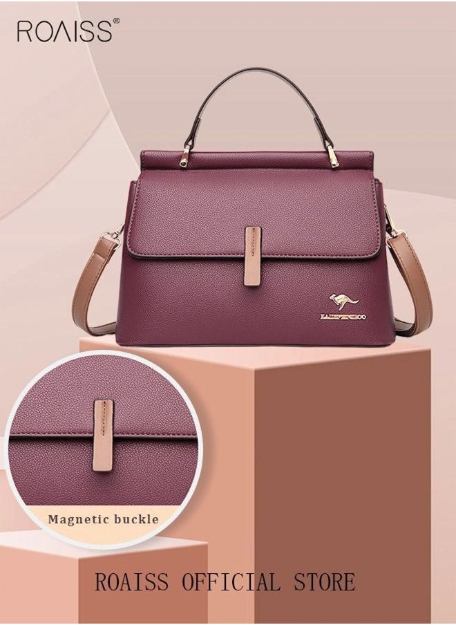 roaiss Texture Shoulder Crossbody Bag Fashion Elegant Exquisite Multi-pocket Charm Shoulder Bag High-Quality Fabric Large Capacity Handbag Red for Women/Mother/Friend Gift  - Image 5