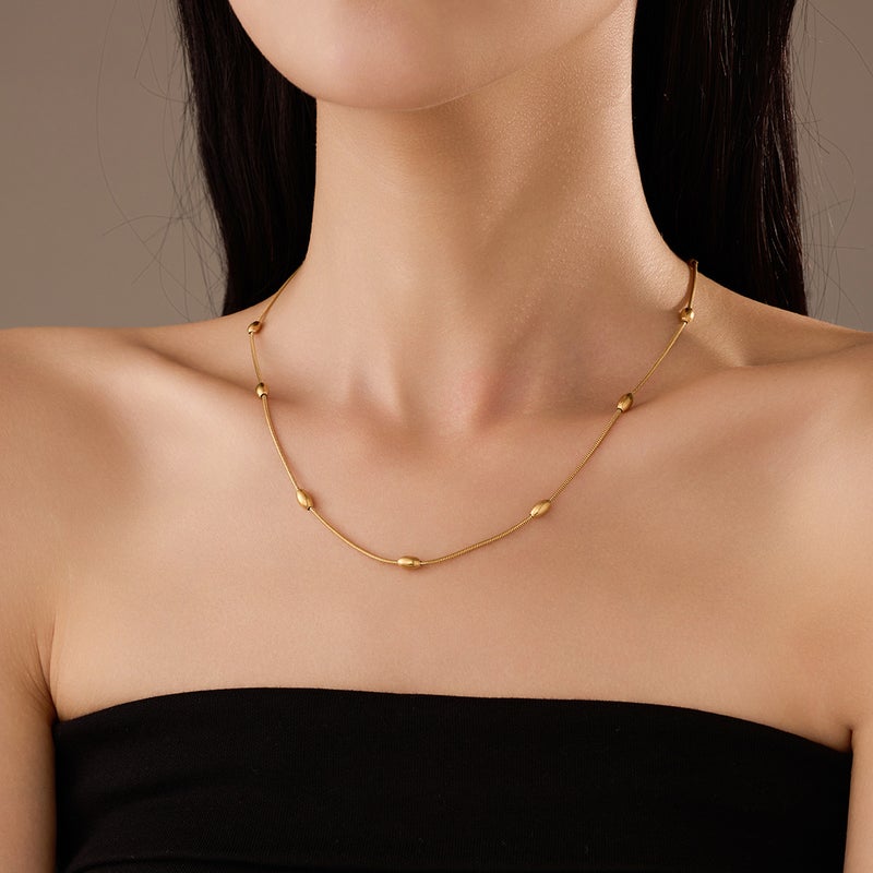 French New Product Simple All-Match High-Grade Titanium Steel Round Bead Clavicle Chain Necklace Exquisite Wind No Fading Jewelry - Image 2