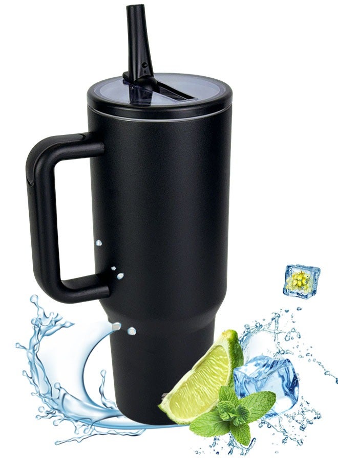 روییيس كوب بسعة 40 أونصة بمقبض وقش قلاب بسيط - حامل أكواب السيارة صديق للبيئة، زجاجة مياه مقاومة للتسرب - قاعدة من الفولاذ المقاوم للصدأ والمطاط المعزولة قابلة لإعادة الاستخدام - هدايا للنساء والرجال - Image 1