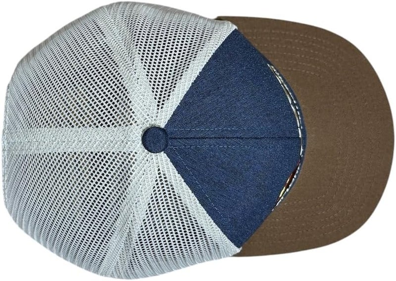 Jeep Jeep Explore The Outdoors Trucker Hat  Heather NavyKhakiBrown  Embroidered Logo Snapback Closure Mesh Back - Image 4
