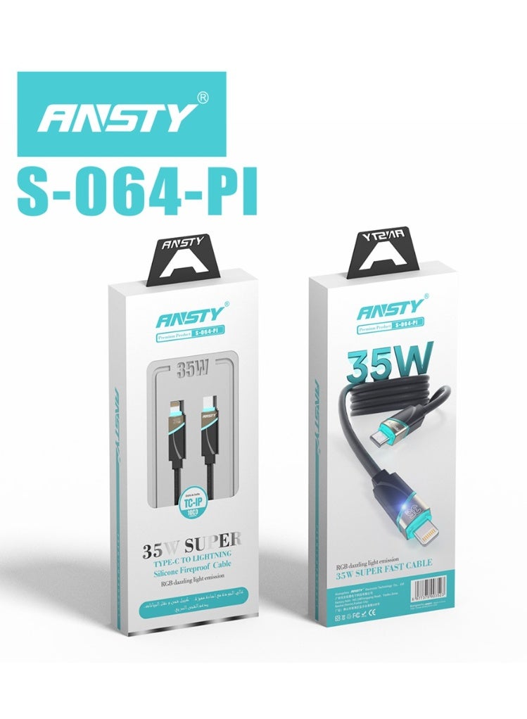 ANSTY S-064-PI Silicone Lightning Cable - Fast Charge (PD), Soft Touch & Tangle-Free, Reinforced Durable Design - Image 3