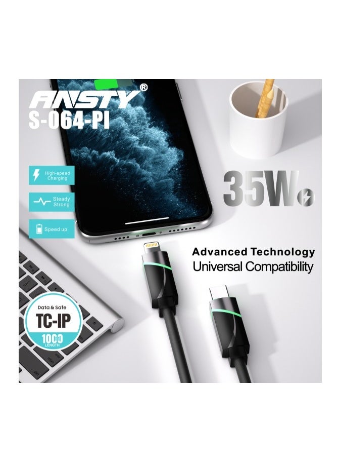 ANSTY S-064-PI Silicone Lightning Cable - Fast Charge (PD), Soft Touch & Tangle-Free, Reinforced Durable Design - Image 2