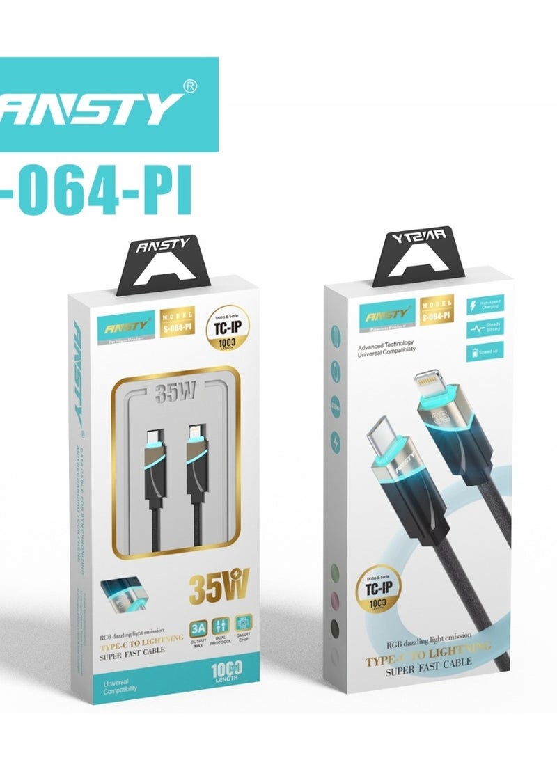 ANSTY S-064-PI Silicone Lightning Cable - Fast Charge (PD), Soft Touch & Tangle-Free, Reinforced Durable Design - Image 1