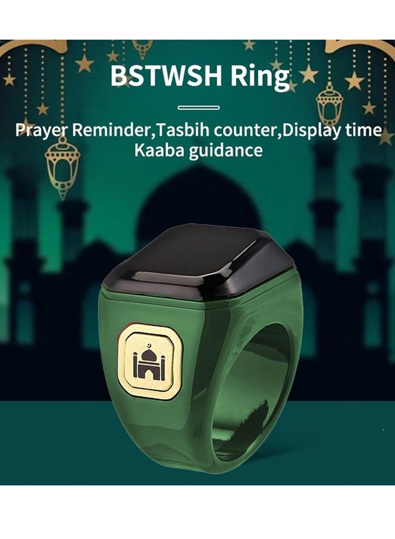 بستوش لكتروني خاتم الكتروني ذكي للتسبيح مصمم لتلبية احتياجات المسلمين لتذكيرات التسبيح وأوقات الصلاة.مع شاشه OLED مقاس (20)mm - اخضر - Image 3