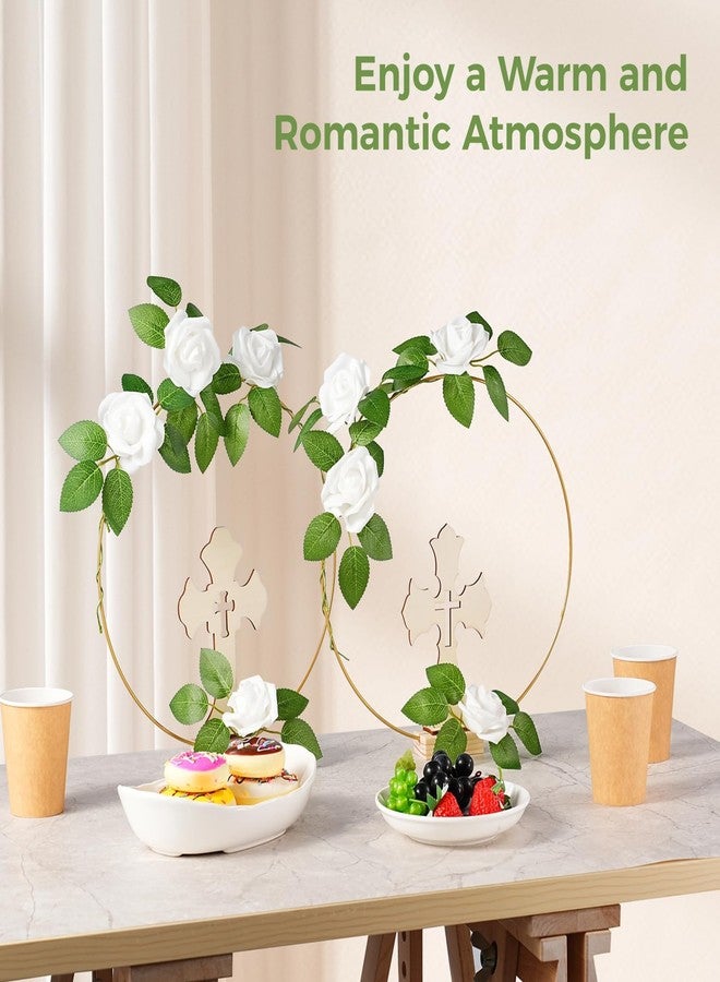 Lnrueg 48 Pcs Baptism Centerpieces for Tables - Baptism Table Decorations - 12 Wood Crosses, 12 Metal Floral Hoops with Stands, and 24 Foam Roses - Garland Strands Kit for Baptism Party, Wedding Decor - Image 4