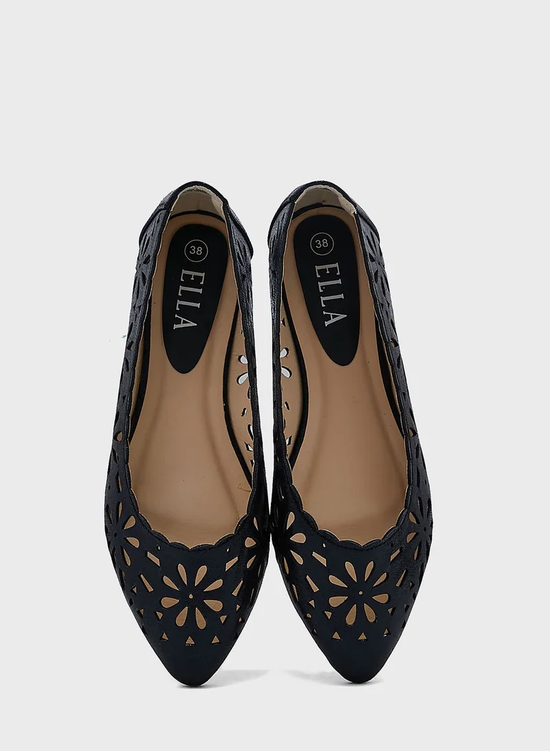 ELLA Cutout Flower Pointed Flat Shoe