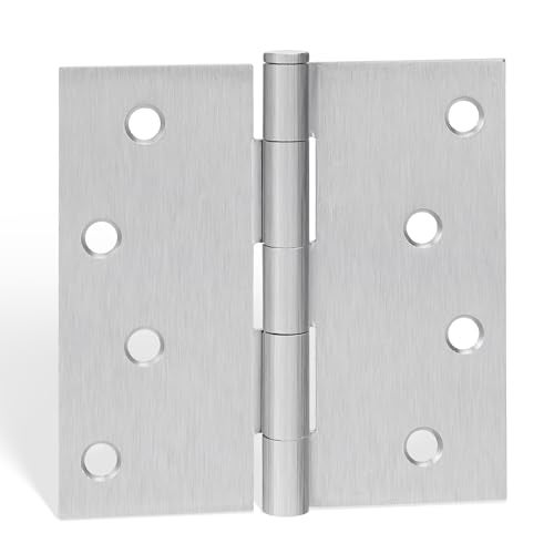 goldenwarm 3 Pack Nickel Door Hinges 4inch x 4 inch Door Hinges Brushed Nickel Door Hardware Satin Nickel Iron Door Hinges with Square Corners - Image 1