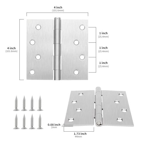 goldenwarm 3 Pack Nickel Door Hinges 4inch x 4 inch Door Hinges Brushed Nickel Door Hardware Satin Nickel Iron Door Hinges with Square Corners - Image 2
