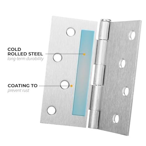 goldenwarm 3 Pack Nickel Door Hinges 4inch x 4 inch Door Hinges Brushed Nickel Door Hardware Satin Nickel Iron Door Hinges with Square Corners - Image 3