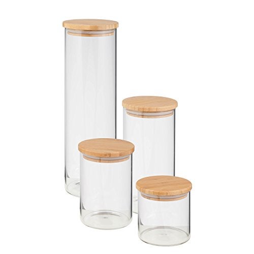 HoneyCanDo HoneyCanDo 4Piece Glass Jar Storage Set Bamboo Lids 130 oz Natural 4 Count