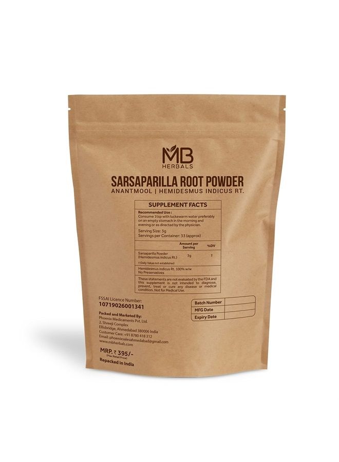 MB Herbals مسحوق جذر السارساباريلا 100 جرام (3.5 أونصة) | مسحوق أنانتمول | مسحوق جذر هيميديموس إنديكوس - Image 2