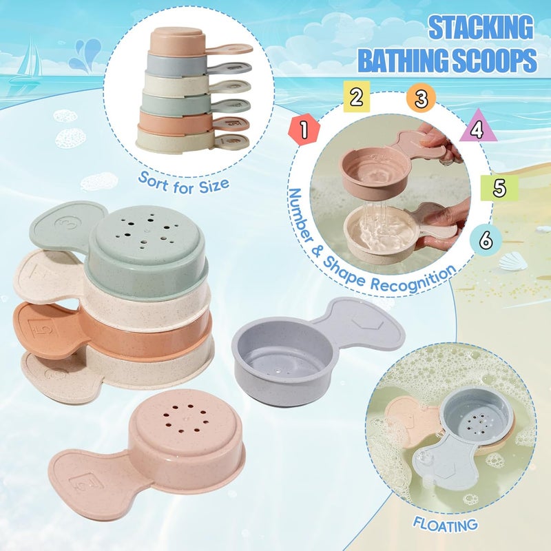 AMCHSURI Bath Toys Floating Boats with Bathing Spoon, 11 PCS Bathtub Mold Free Bath Toy for Babies Water Table Toys Toddler Birthday Gift for Preschool Boys/Girls - Image 3