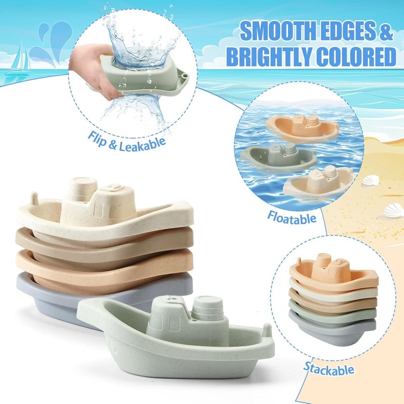 AMCHSURI Bath Toys Floating Boats with Bathing Spoon, 11 PCS Bathtub Mold Free Bath Toy for Babies Water Table Toys Toddler Birthday Gift for Preschool Boys/Girls - Image 4